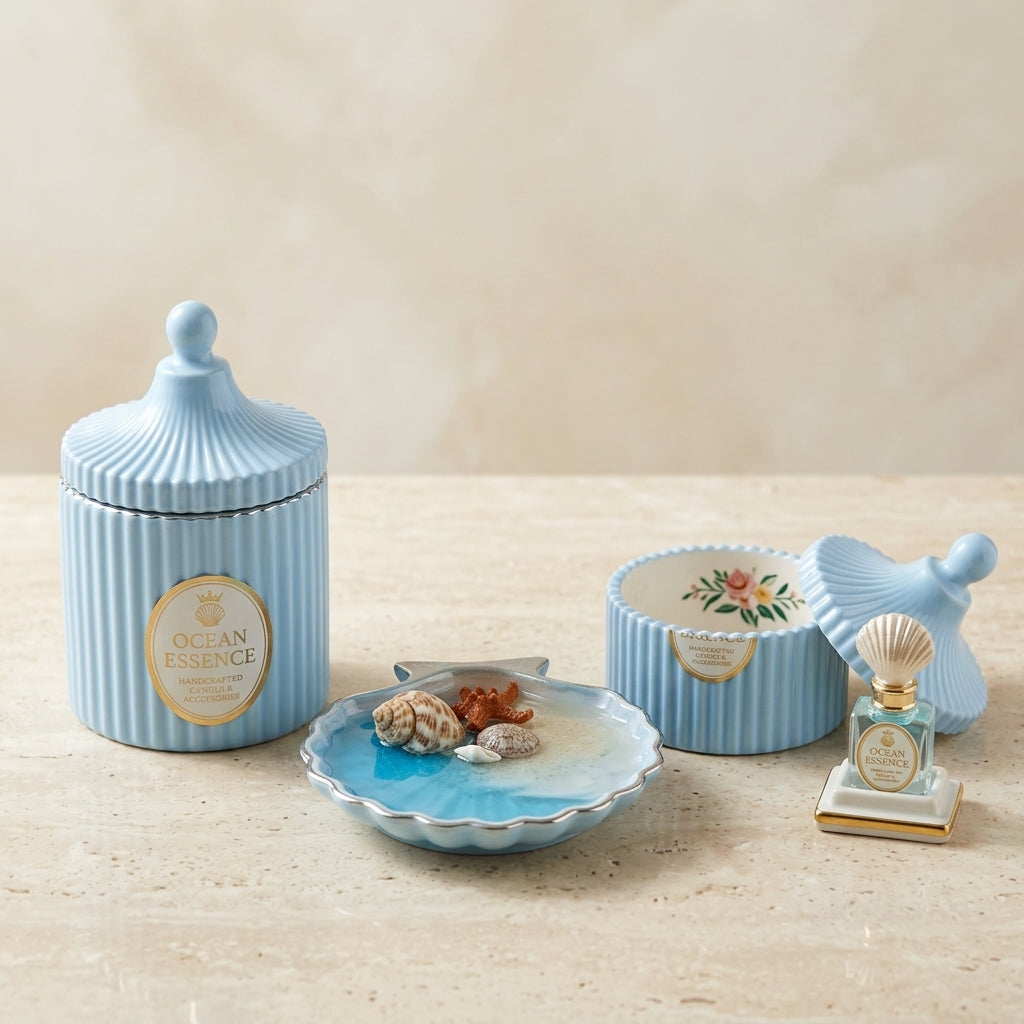 Set of 3 Seashell Candle Set