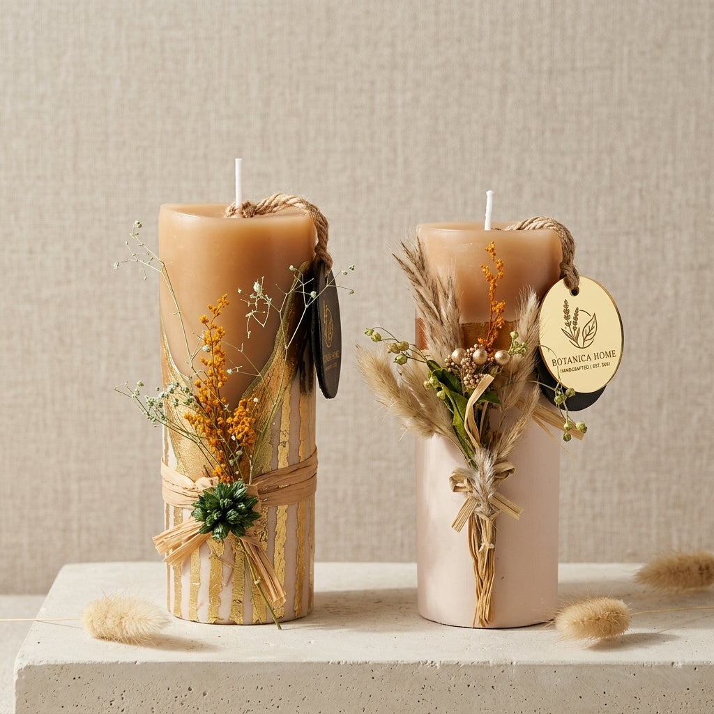 Set of 2 Pampas Grass Candle Set