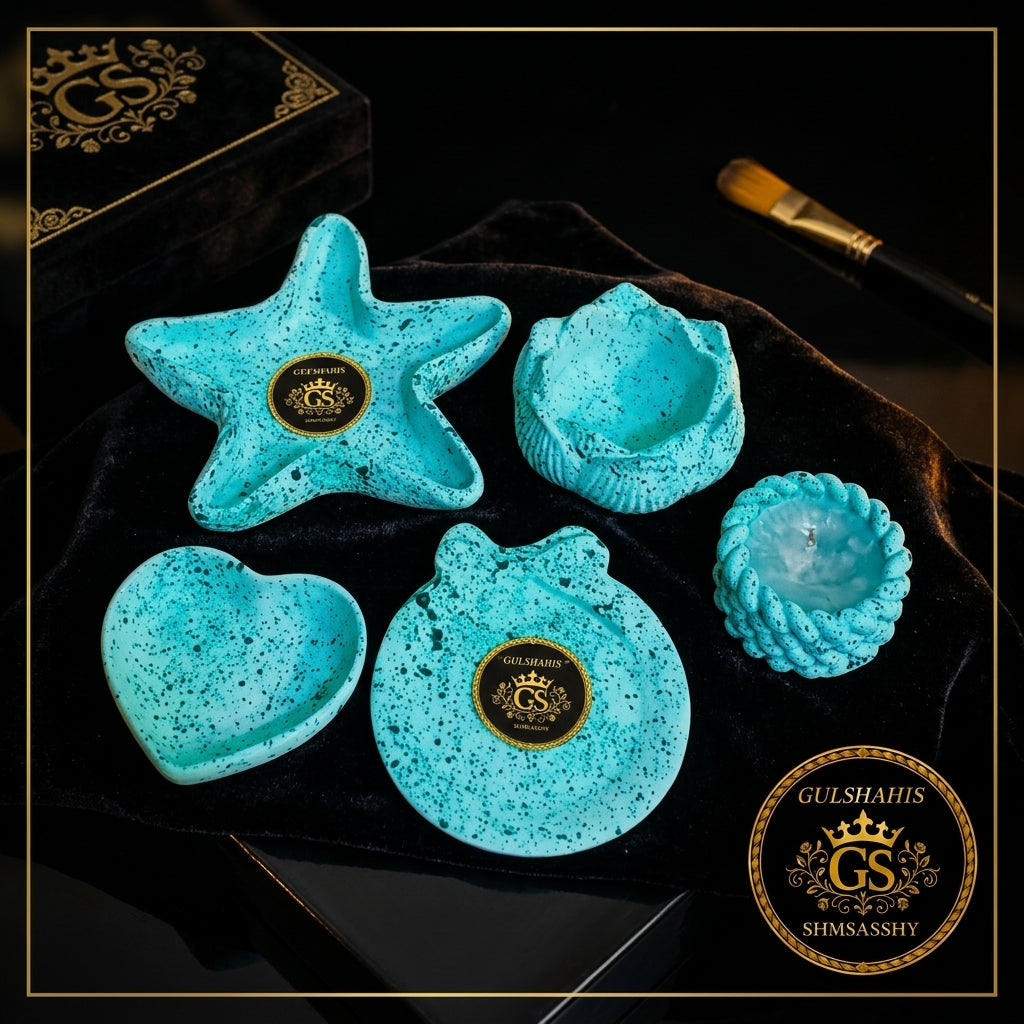 Set of 5 Marble Textured Candle Set